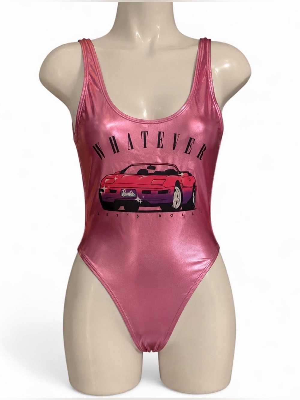 Iconic 2018 Barbie Mattel Metallic Pink “Whatever” Bodysuit / Swimsuit — Size L